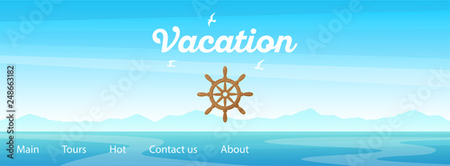 Seascape panoramic illustration, header banner for travel web site.