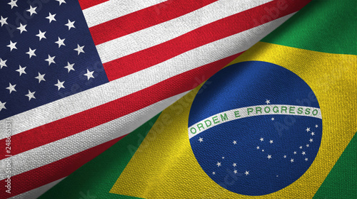 United States and Brazil two flags textile cloth, fabric texture photo