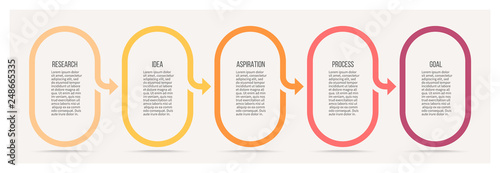 Business infographics. Timeline with 5 steps, options, ellipses. Vector template.
