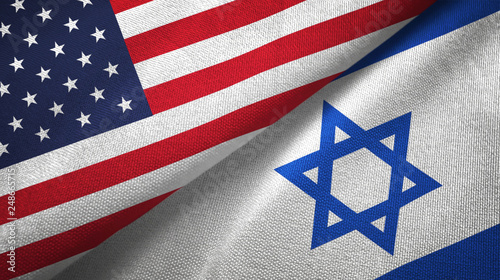 United States and Israel two flags textile cloth, fabric texture