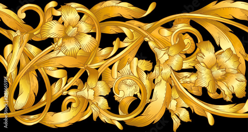 seamless gold baroque ornament on black