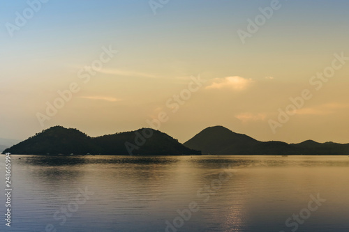 Scenery after sunset of Kwai Yai river at Srinagarind Dam in Kanchanaburi  Thailand