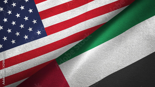 United States and United Arab Emirates two flags textile cloth, fabric texture