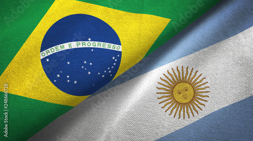 Fotografía Argentina and Brazil two flags textile cloth fabric texture