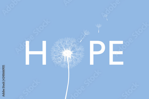 hope typography with dandelion on blue background vector illustration EPS10 photo