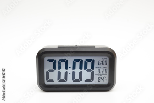 Digital clock on white background with clipping paths
