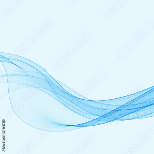 Abstract smooth color wave vector. Curve flow blue motion illustration. Smoke design. Vector lines. © lesikvit