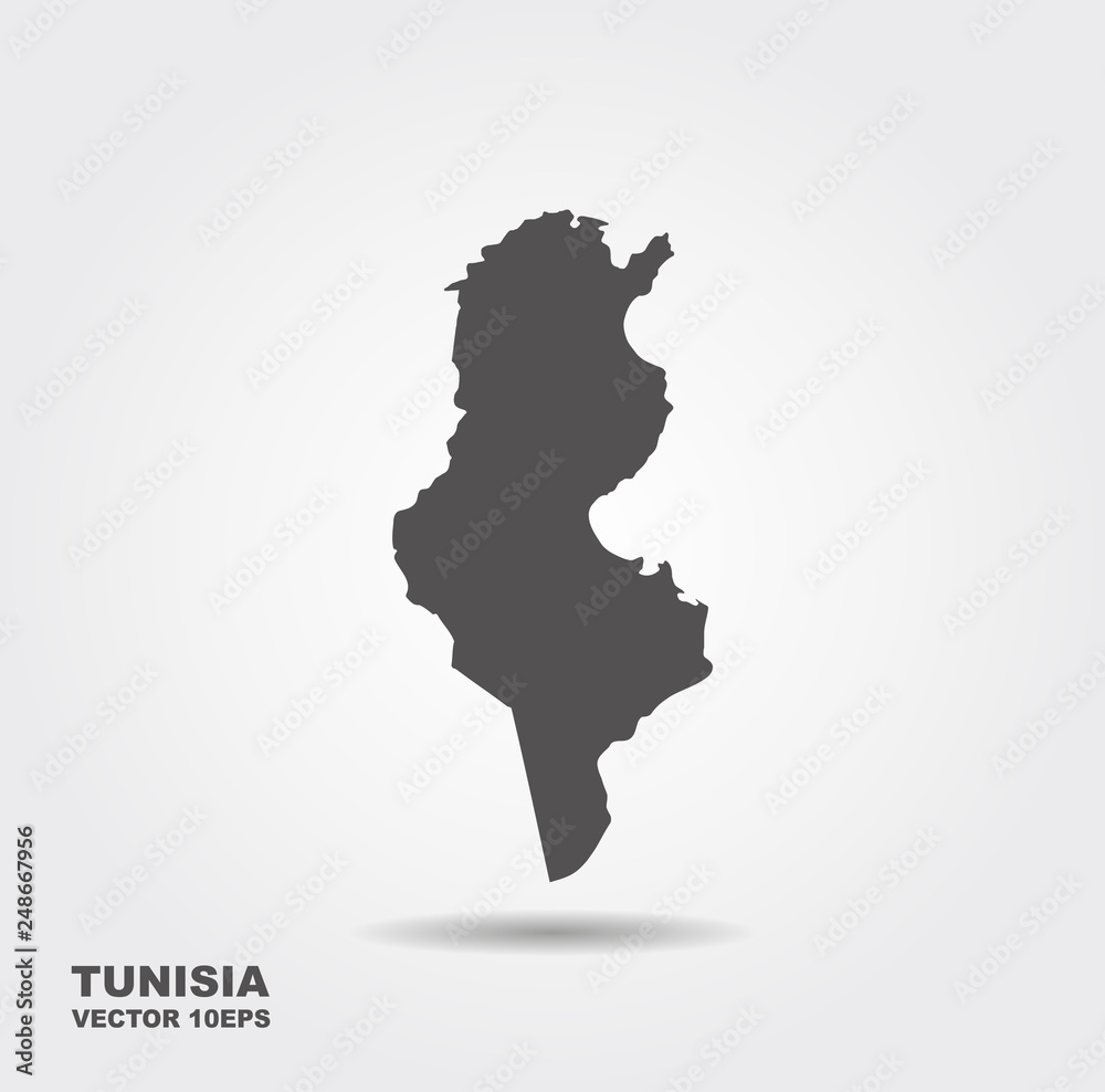 Vector map Tunisia. Flat vector icon with shadow