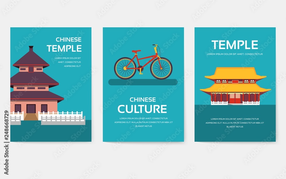 Set of China country ornament travel tour concept. Asian traditional, magazine, book, poster, abstract, element. Vector decorative ethnic greeting card or invitation design background