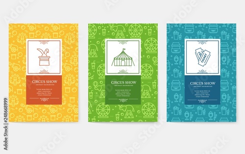Set of thin line festival circus vacation pattern concept. Art traditional, magazine, book, poster, abstract, banners, element. Vector outline package greeting card or invitation design background