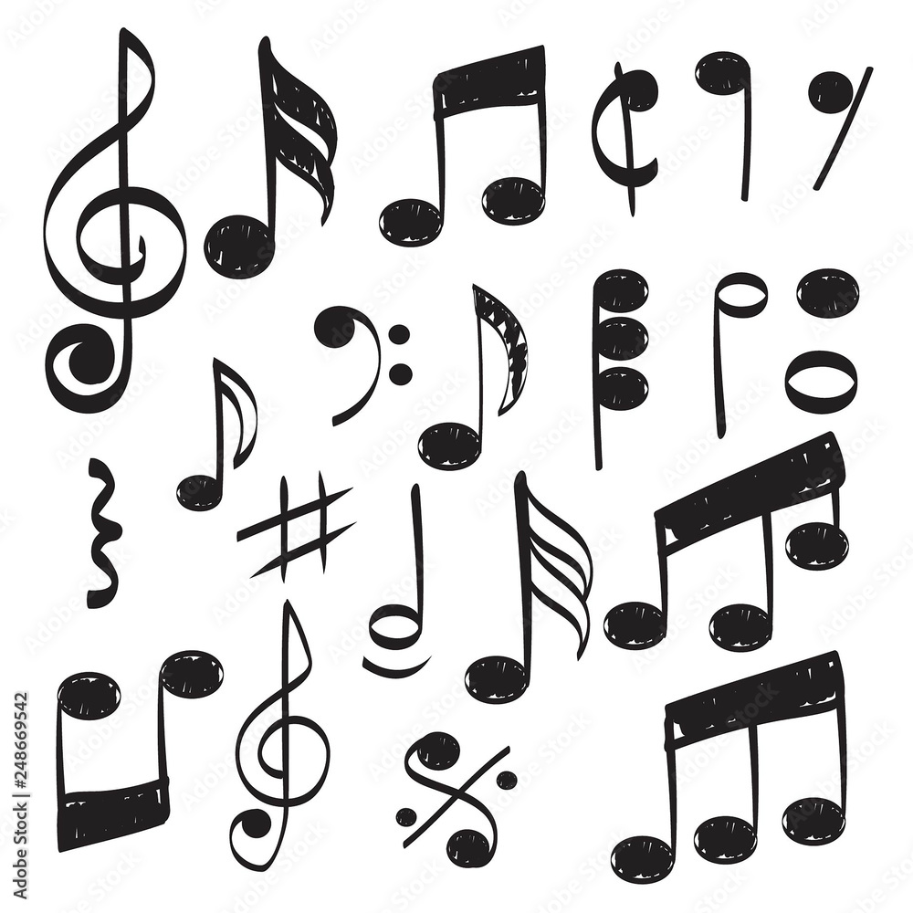 Music note. Doodles sketch musical vector hand drawn pictures isolated.  Illustration of musical note symbol, doodle sketch sound and music Stock  Vector | Adobe Stock