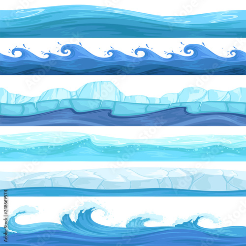 Water game seamless. Surface liquid ocean river waves bubbles underwater vector pattern. Illustration of sea and ocean game, ice surface wave