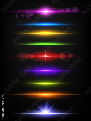 Shiny neon lines. Borders with glow effect abstract flash light vector realistic template isolated. Illustration of ray and beam bright light
