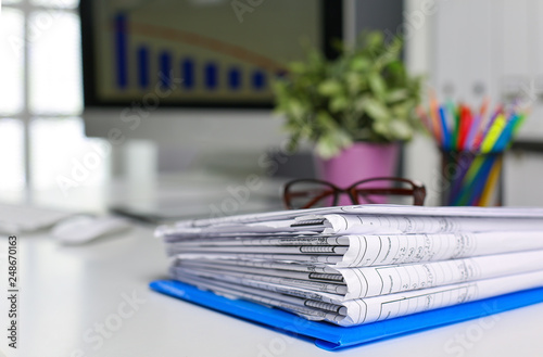 Workspace desktop, documents on the office table