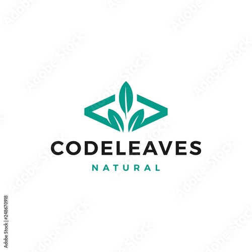 code leaf leaves logo vector for web front back end developers