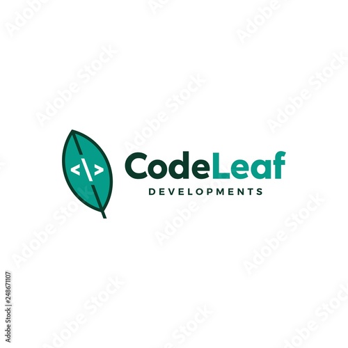 code leaf leaves logo vector for web front back end developers