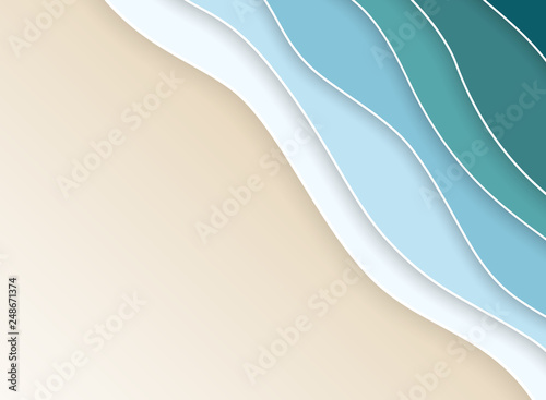 Abstract nature coast sea wavy layers of blue water color background.
