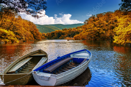 Boats at Ohrid Lake in Macedonia in Europe