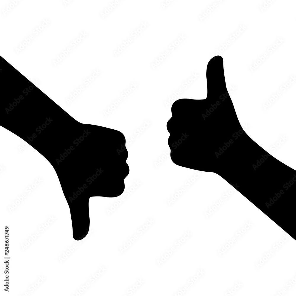 black silhouette of like and dislike gesture black silhouette of like and dislike gesture