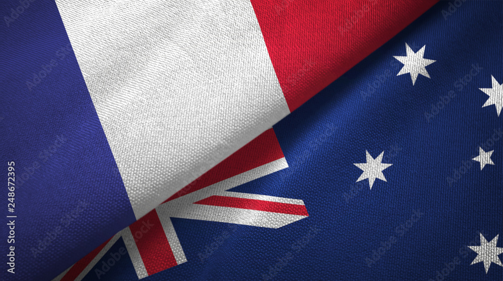 France and Australia two flags textile cloth, fabric texture France and Australia two flags textile cloth, fabric texture