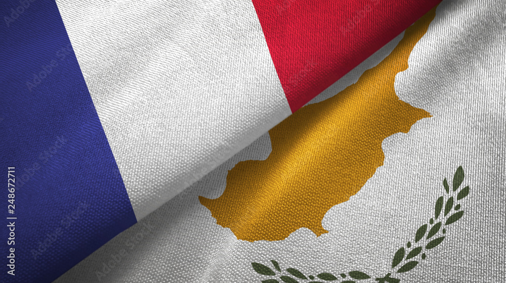 France and Cyprus two flags textile cloth, fabric texture France and Cyprus two flags textile cloth, fabric texture