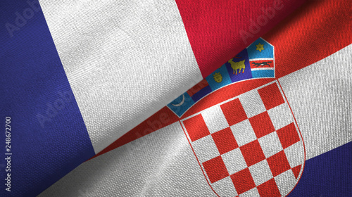 France and Croatia two flags textile cloth, fabric texture