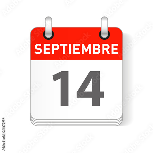 Septiembre 14, September 14 date visible on a page a day organizer calendar in spanish Language
