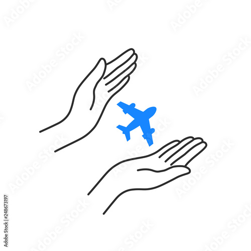 flying plane with linear woman hands