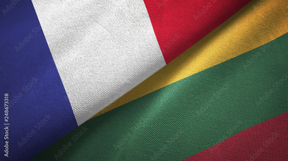 France and Lithuania two flags textile cloth, fabric texture