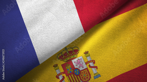 France and Spain two flags textile cloth, fabric texture
