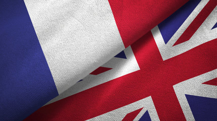 France and United Kingdom two flags textile cloth, fabric texture