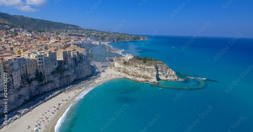 Aerial view of Tropea coasline in Calabria, Italy