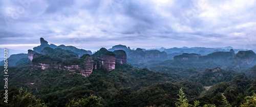 Overview of  the famous Mount Danxia, Guangdong, China