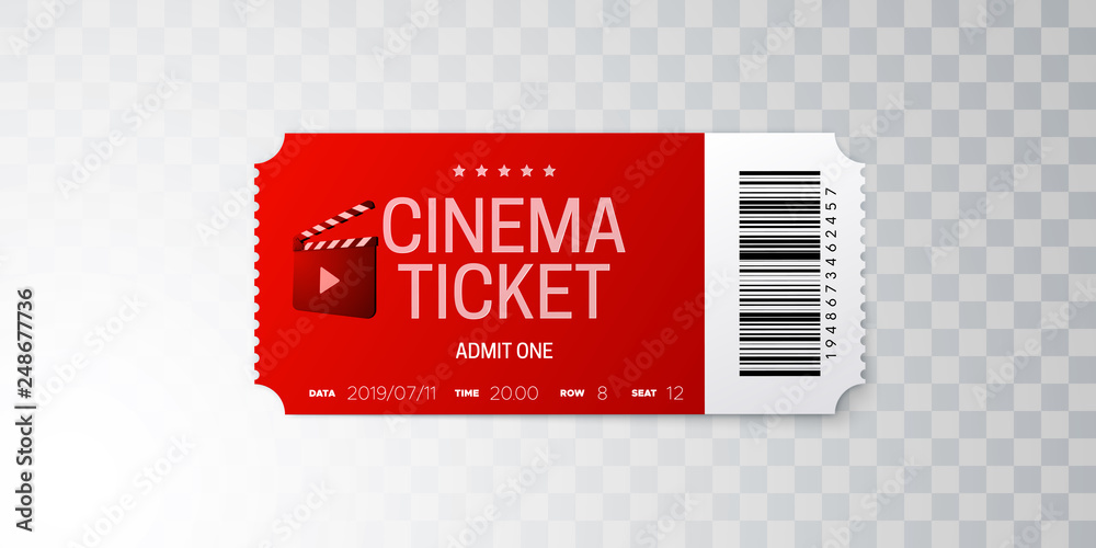 Cinema ticket isolated on transparent background. - obrazy, fototapety, plakaty 