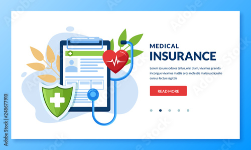 Health insurance concept. Vector medical care illustration. Landing page banner design for medicine, healthcare themes
