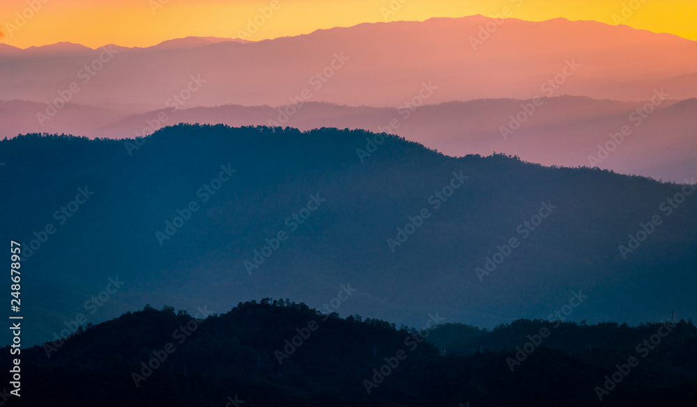 Mountain range in colorful at sunset