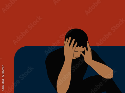 Sad, depressed, worried man vector illustration.