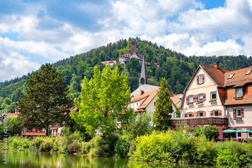 Town view with the historical castle Liebenzell, Black Forest