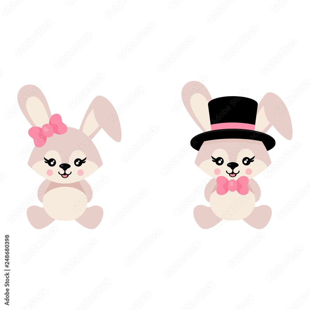 cartoon cute bunny girl and bunny boy sits vector cartoon cute bunny girl and bunny boy sits vector