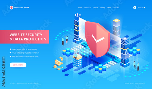 Website Security and Data Protection. Vector isometric illustration