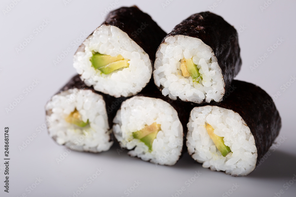 Fresh seafood sushi meal on white background Fresh seafood sushi meal on white background