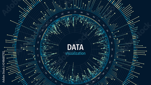 Big data visualization concept. Infographics digital design. Data analysis representation. Technology and science background. Abstract data diagram.