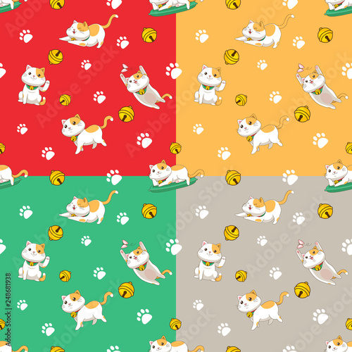 Cute cat seamless pattern vector
