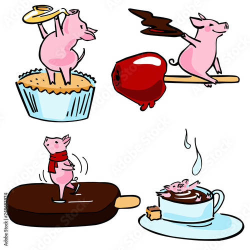 cute color vector funny set costumed magic pigs