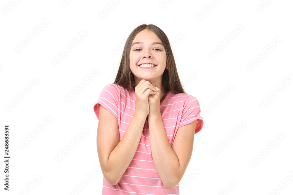 Beautiful young girl on white background Beautiful young girl on white background
