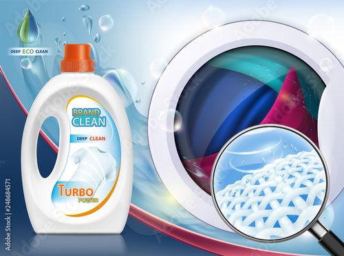 Liquid washing powder. Packaging with laundry detergent.