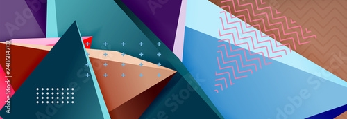 3d triangular shapes geometric background. Origami style pattern with triange shapes for decorative design. Poster design. Line design. Modern presentation template