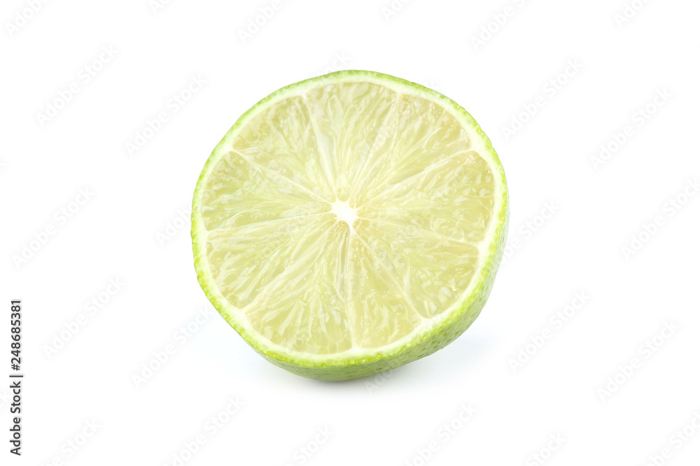 Piece of lime fruit isolated on white background