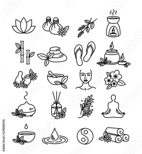 Beautiful set of SPA, Wellness and Aromatherapy vector icons - thin line style
