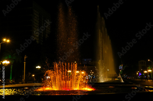 Singing and dancing fountains on Batumi boulevard at night